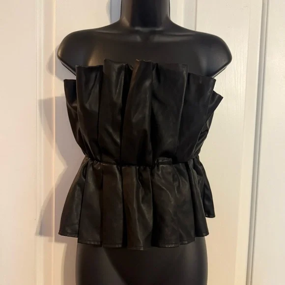 “DO+BE” Pleated Ruffle Faux Leather Top - Picture 8 of 16